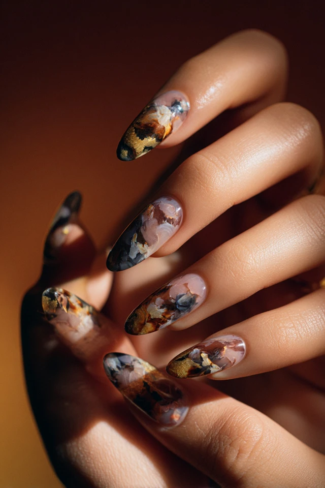 Serene Marble Symphony Nails