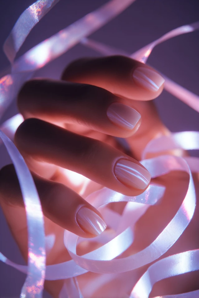 Pastel manicure in soft shades on a hand, an example of pastel nail colors