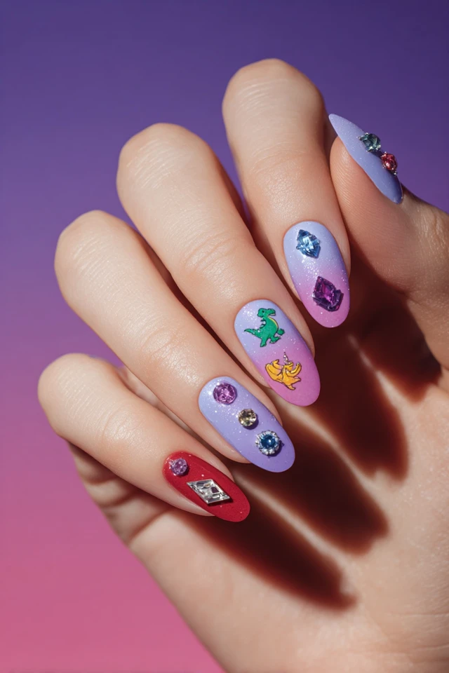 Kawaii Barney the Dinosaur Nails