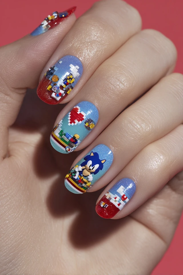 Kawaii Sonic the Hedgehog Nails