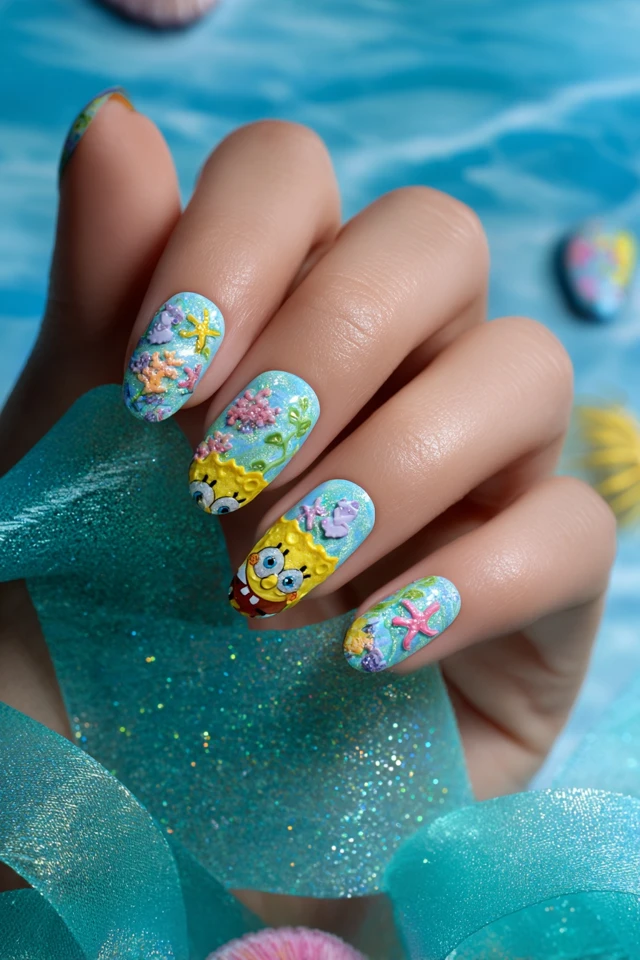 Cosmic SpongeBob SquarePants Nails