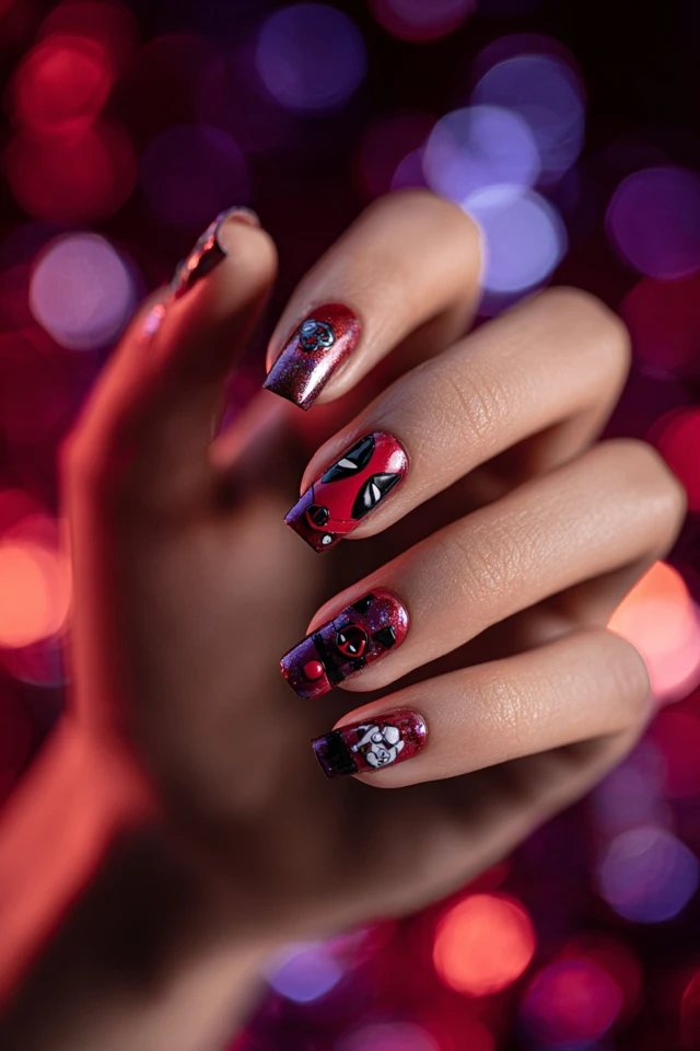 Radiant Deadpool Nails