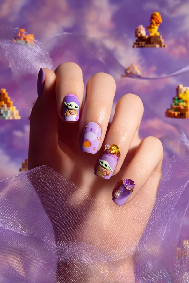 Retro Grogu Nails