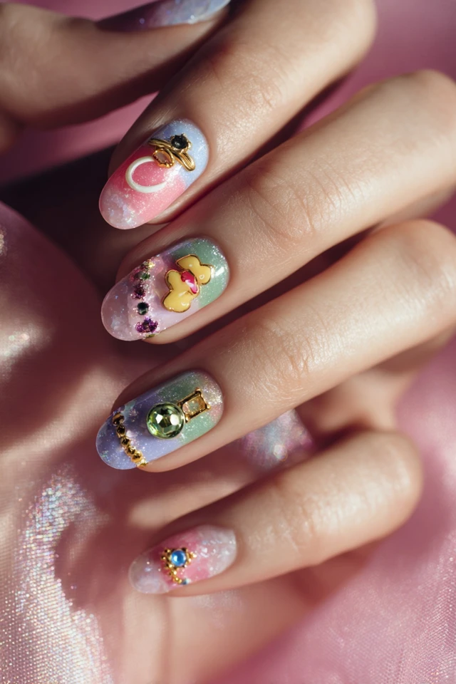 Vivid Princess Peach Nails