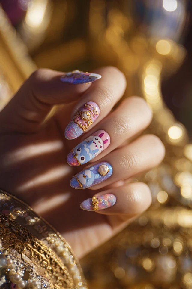 Vivid Totoro Nails