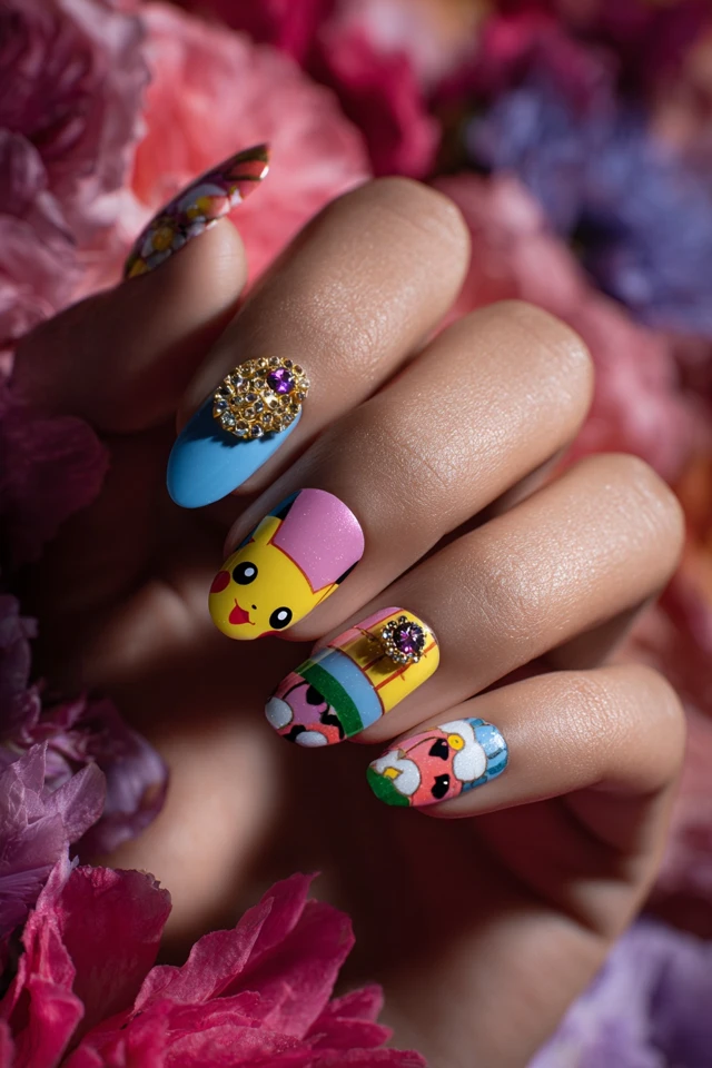 Retro Pikachu Nails