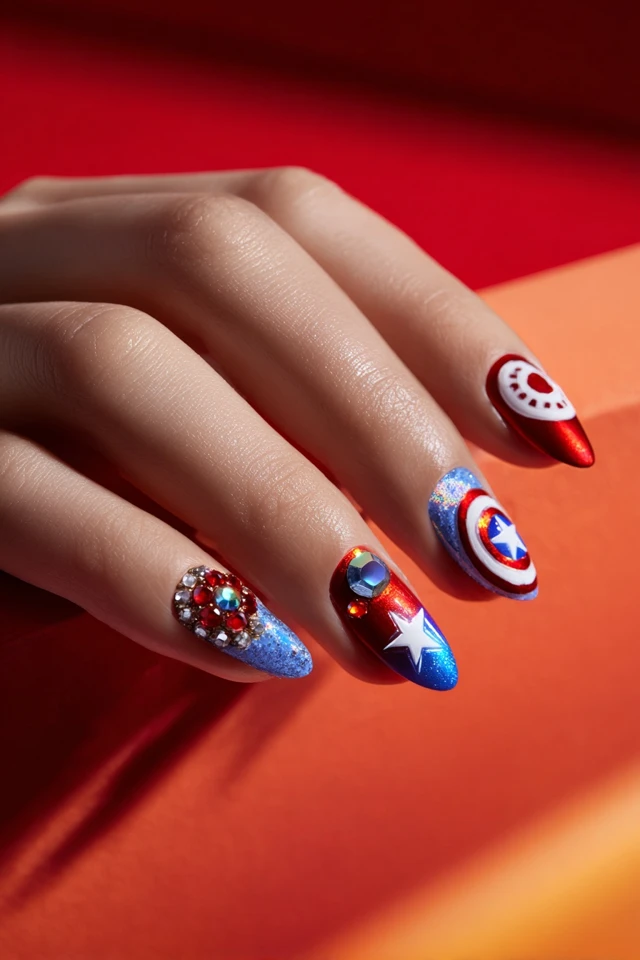 Vivid Captain America Nails