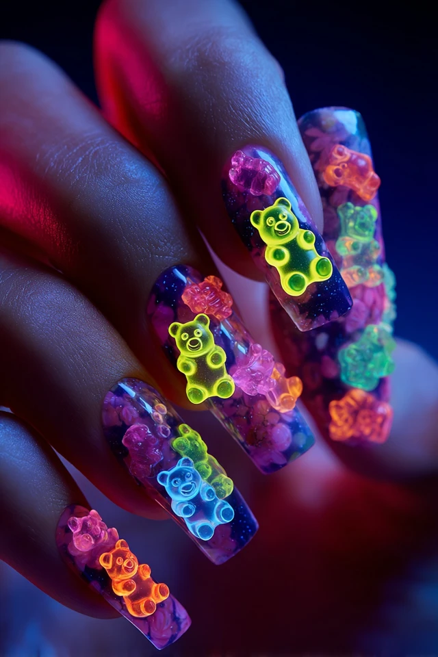 Gummy Bear Glow Nails Extravaganza