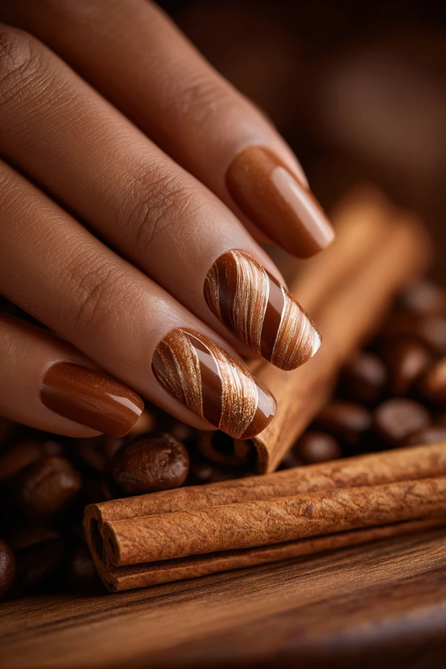 Caramel Ribbon Nails Extravaganza