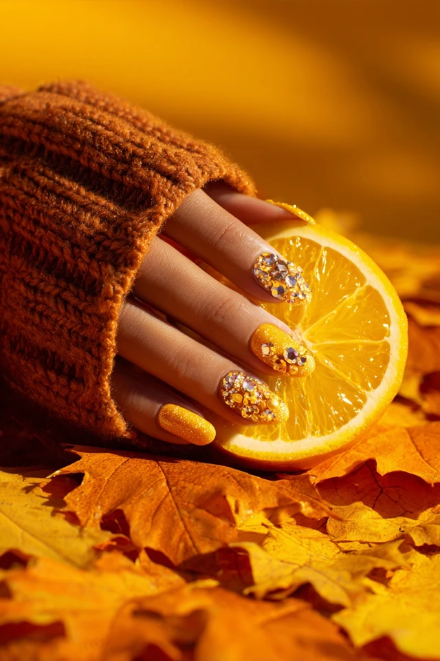 Pumpkin Autumn Glow Nails