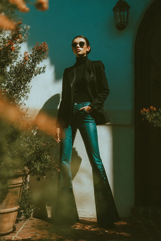 Dark Academia Leather Flare Jeans