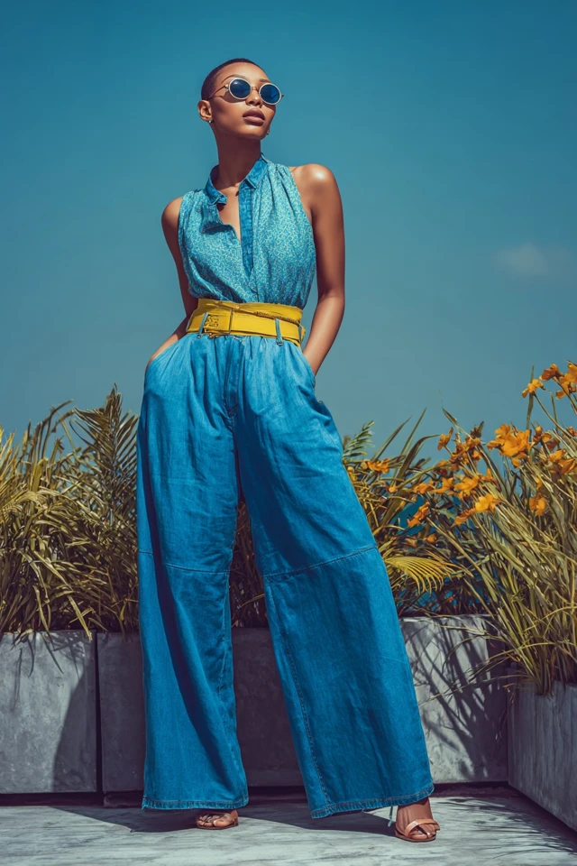 Vintage Denim Wide‑Leg Pants