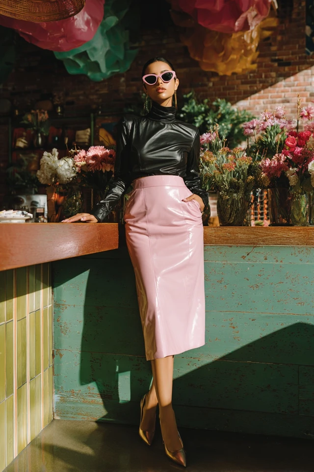 Barbiecore Leather Midi Skirts