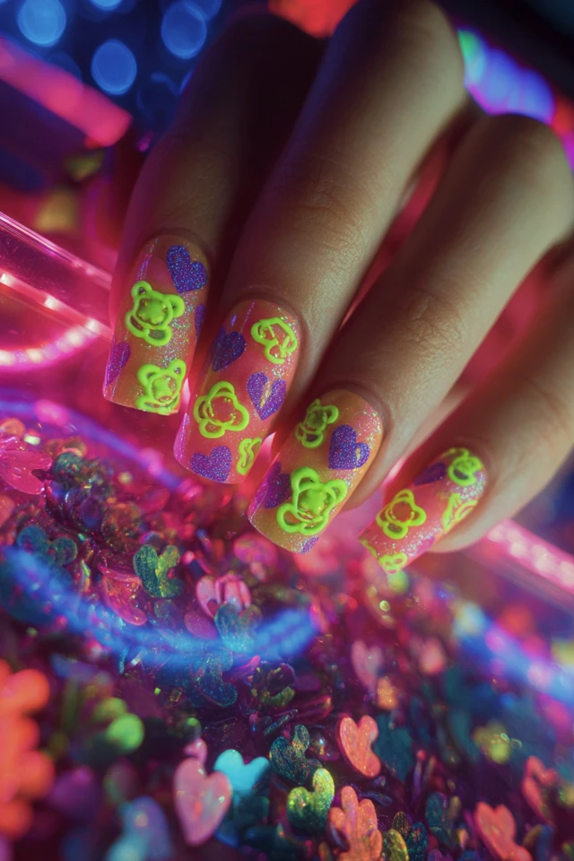 Neon Teddy Nails Extravaganza - photo 2
