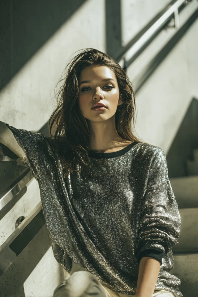 Basics Casual Sequin Top Weather Style - photo 2