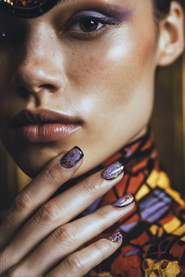 Crystalline Geometric Canvas Nails