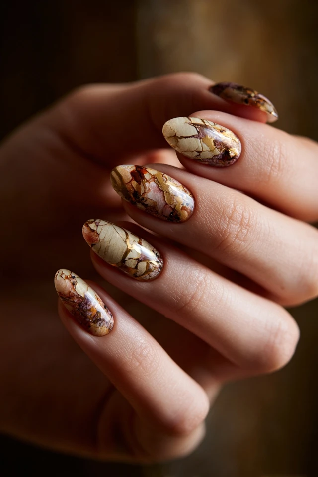 Serene Marble Symphony Nails