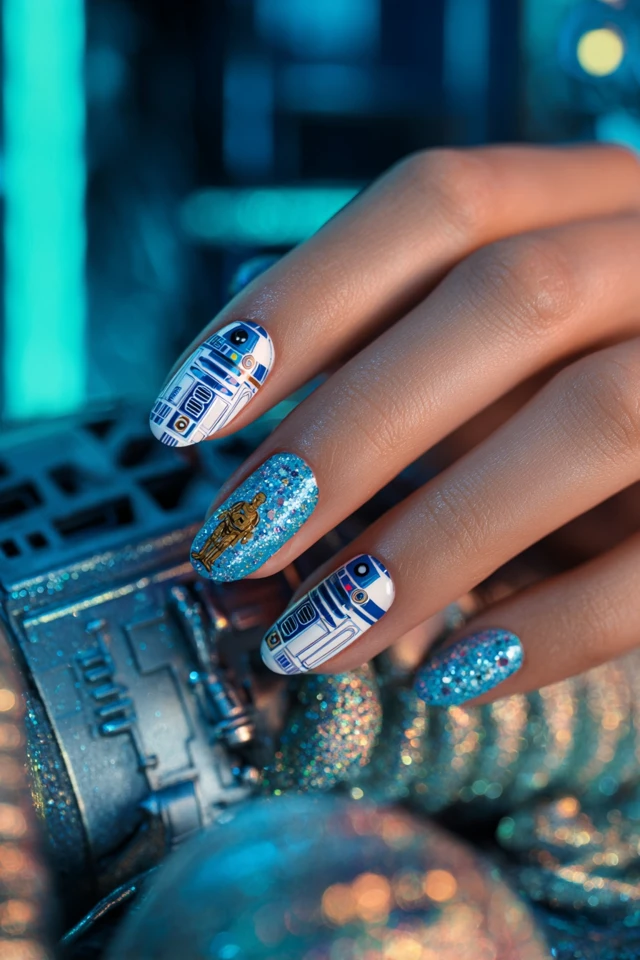 Whimsical R2-D2 Nails - photo 3
