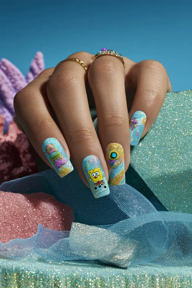 Cosmic SpongeBob SquarePants Nails - photo 3