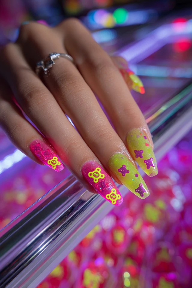 Neon Teddy Nails Extravaganza - photo 3