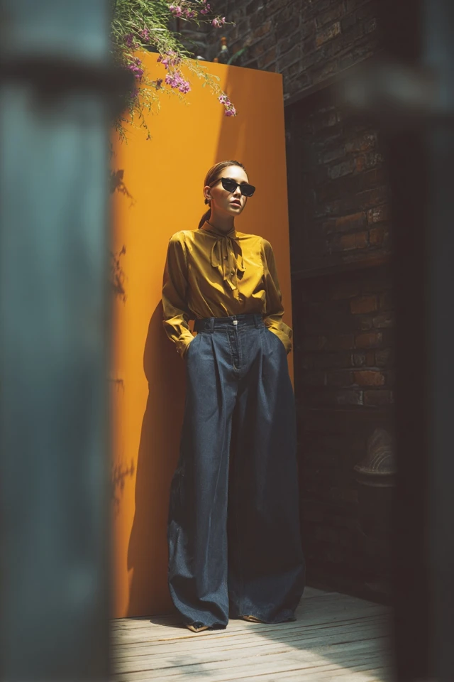 Dark Academia Denim Wide‑Leg Pants - photo 3