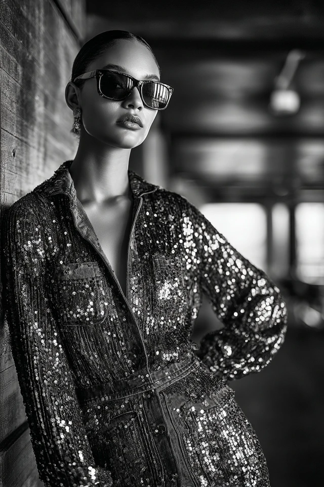 Monochrome Sequin Denim Looks - photo 3