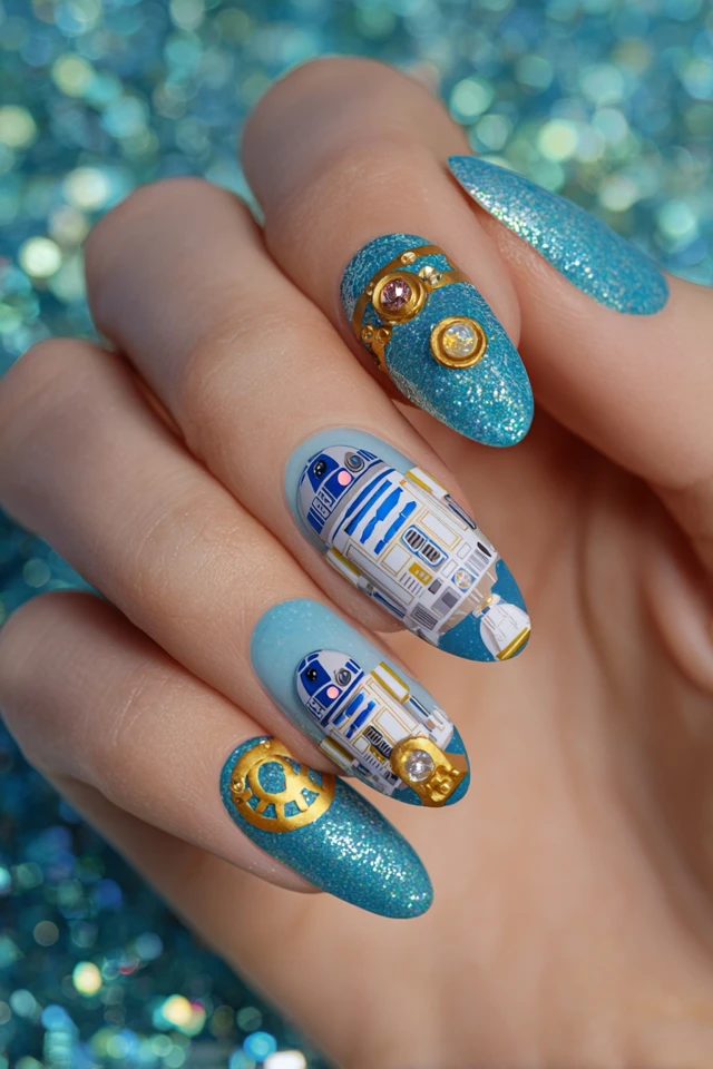 Whimsical R2-D2 Nails - photo 4
