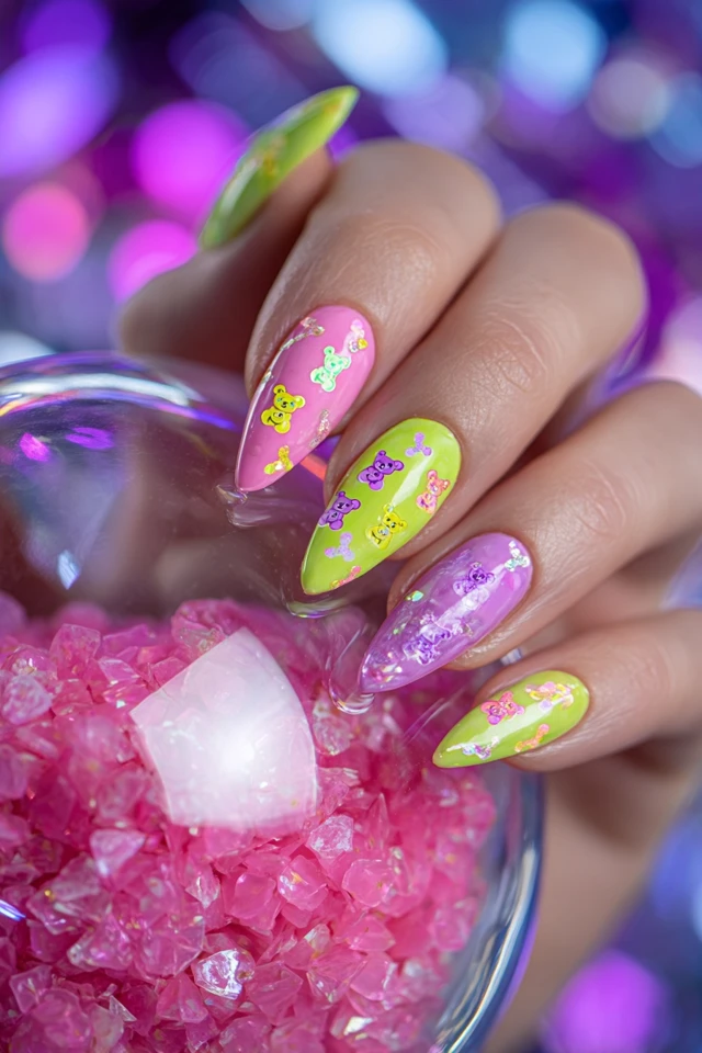 Neon Teddy Nails Extravaganza - photo 4