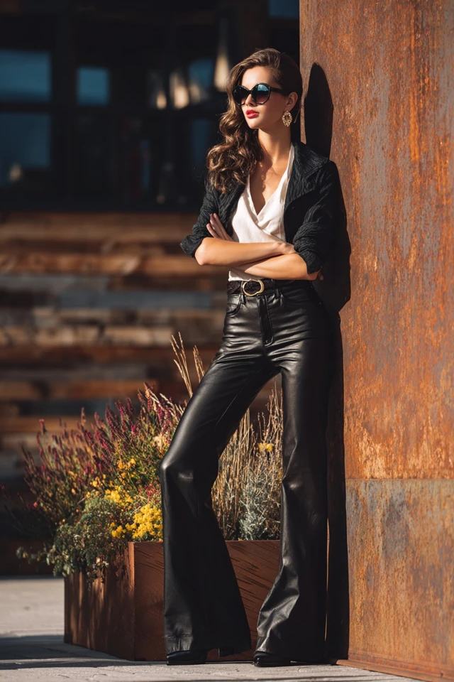 Dark Academia Leather Flare Jeans - photo 4