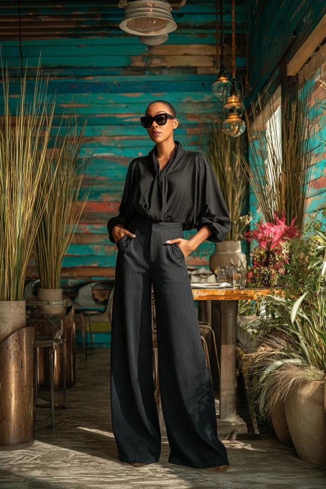 Dark Academia Denim Wide‑Leg Pants - photo 4