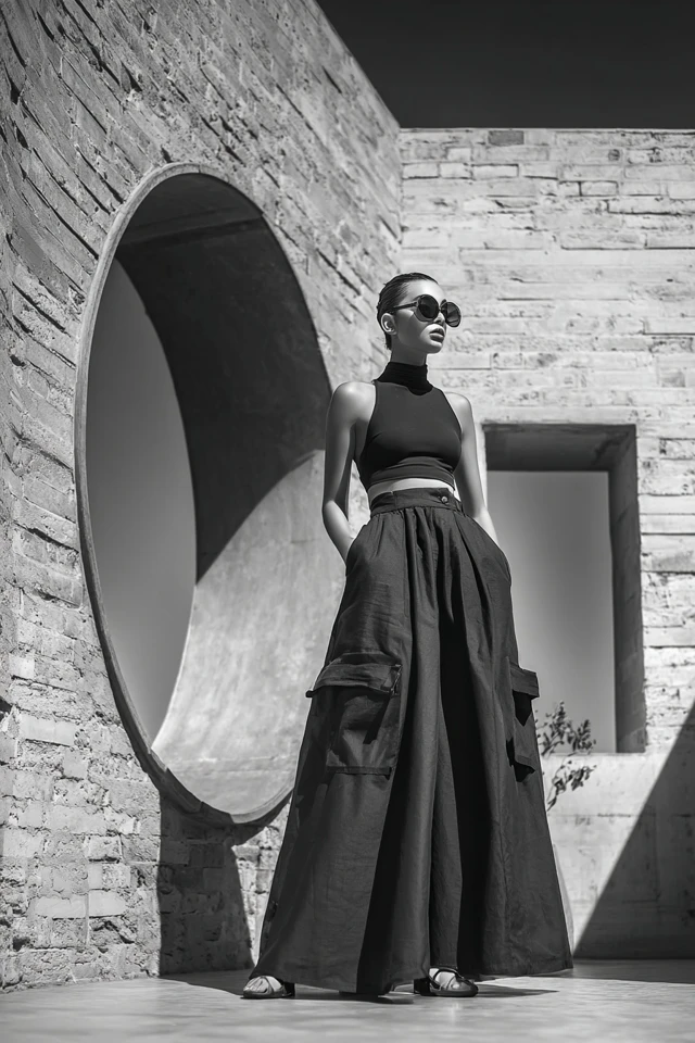 Monochrome Silk Cargo Skirts - photo 4