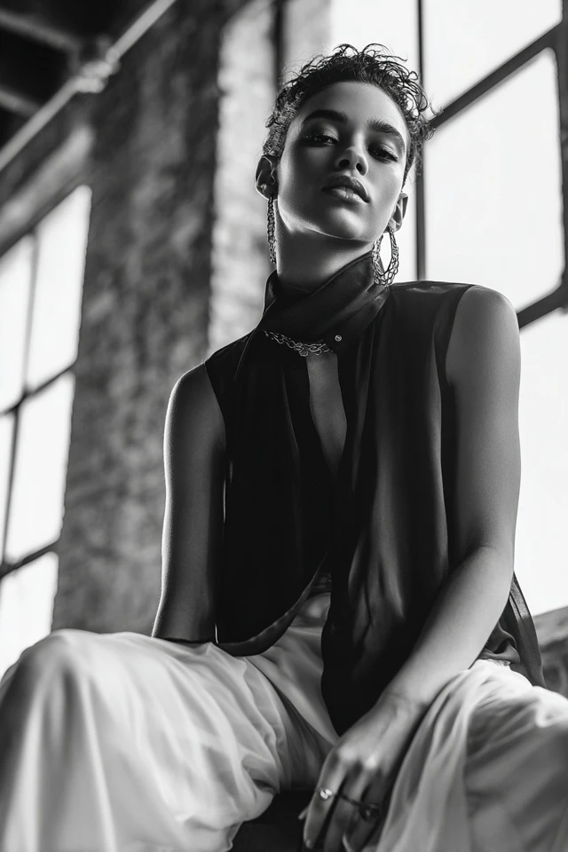 Monochrome Silk Blouse Essential - photo 4