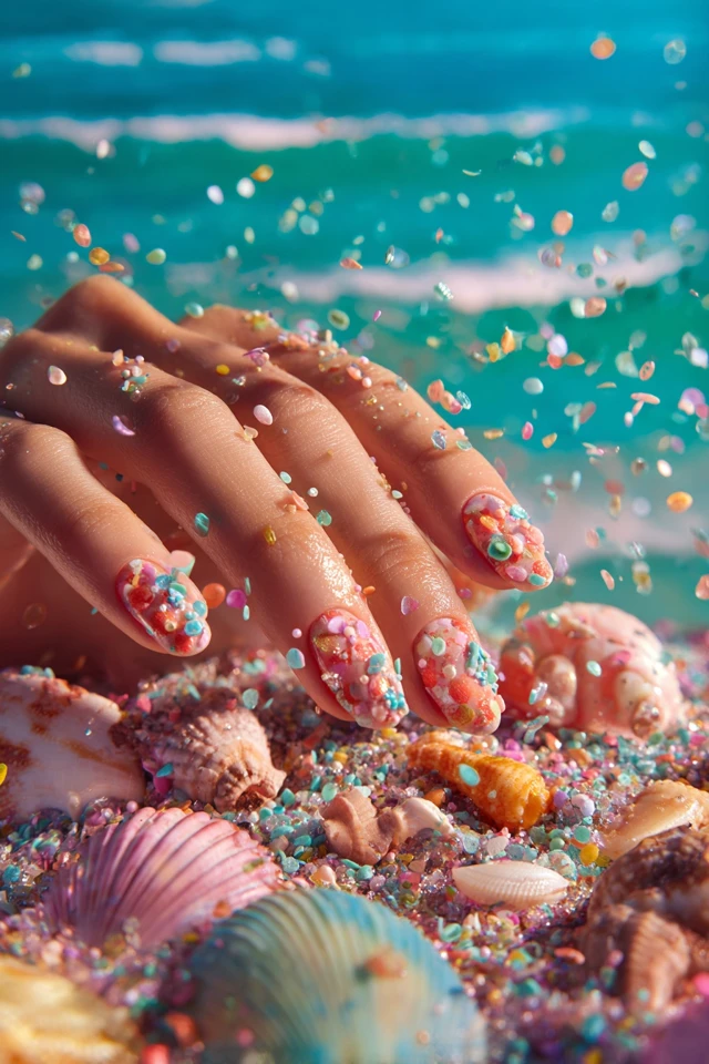 Coral Summer Charm Nails