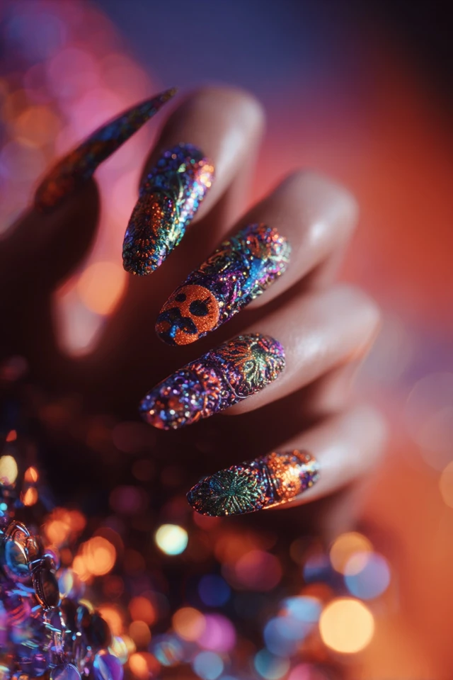 Glam Day of the Dead Palette Nails