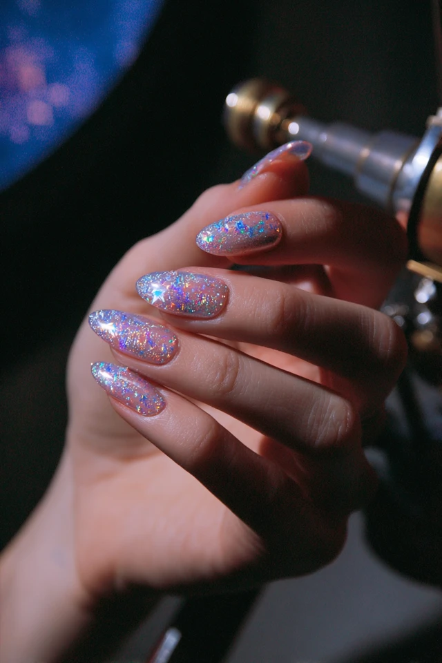 Stellar Rainbow Holo Film Design Nails