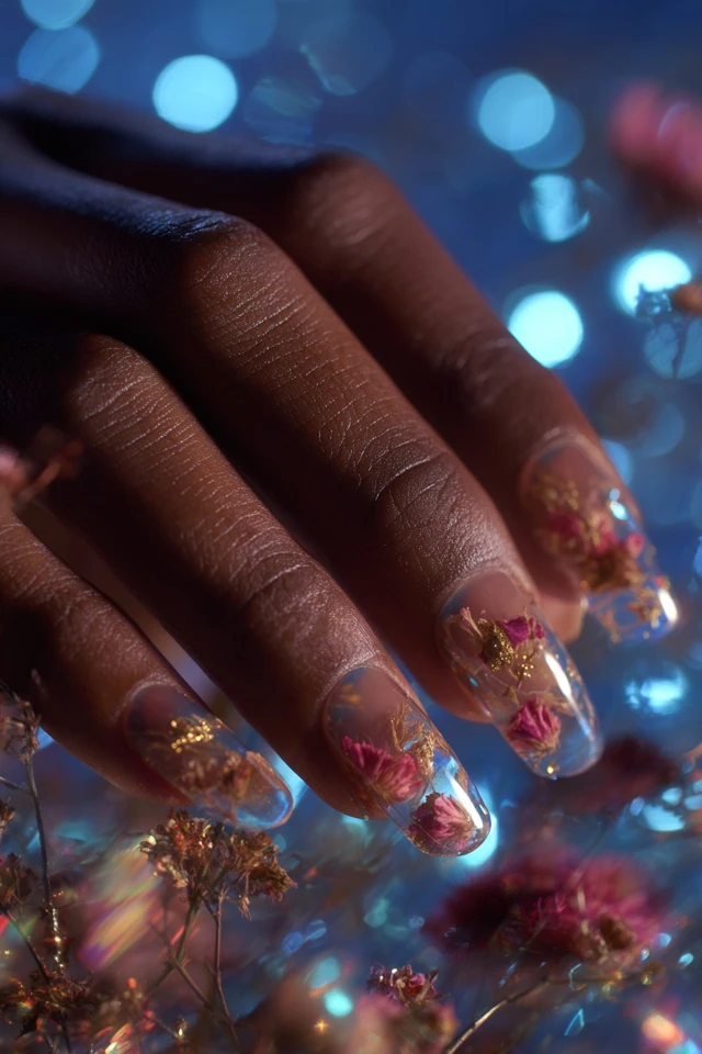 Epic Dried Flower Encapsulation Design Nails
