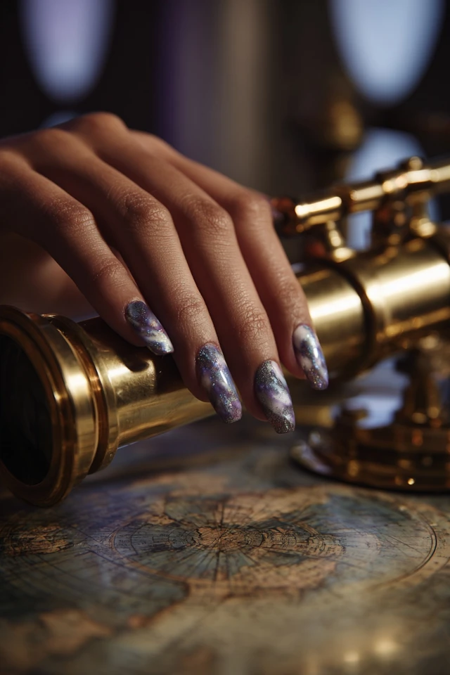 Galactic Marble Water Artistry Nails