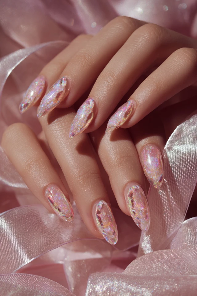 Chic Iridescent Flake Design Nails