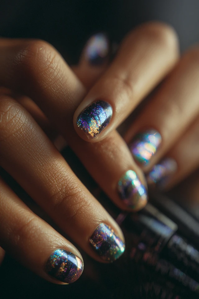 Stellar Rainbow Holo Film Design Nails - photo 2