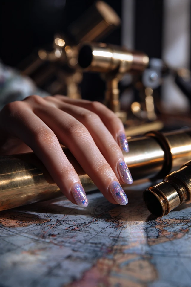 Celestial Iridescent Flake Design Nails - photo 2