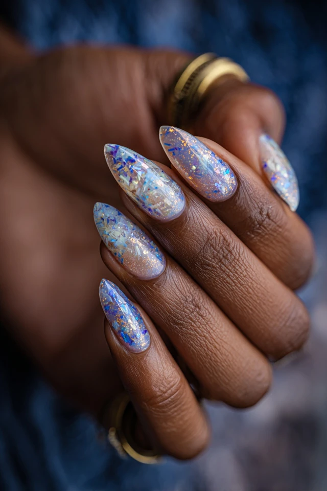 Celestial Iridescent Flake Design Nails - photo 3