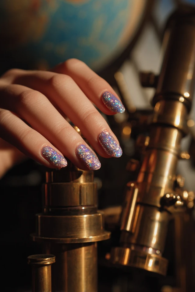 Celestial Iridescent Flake Design Nails - photo 4