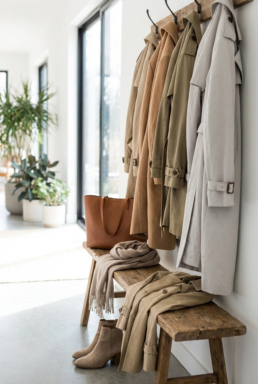 Neutral Trench Coats For Transitional Weather