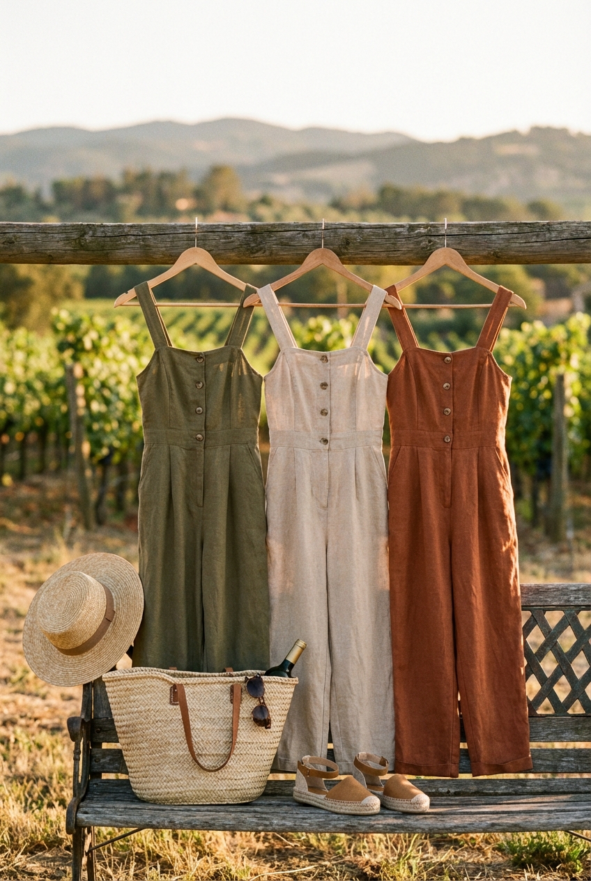 Breezy Vineyard Tour Outfits With Linen Jumpsuits
