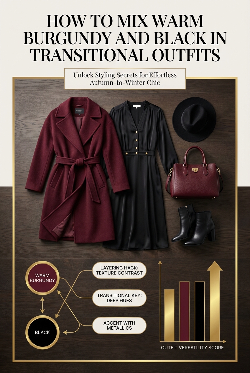 How To Mix Warm Burgundy And Black In Transitional Outfits - photo 3