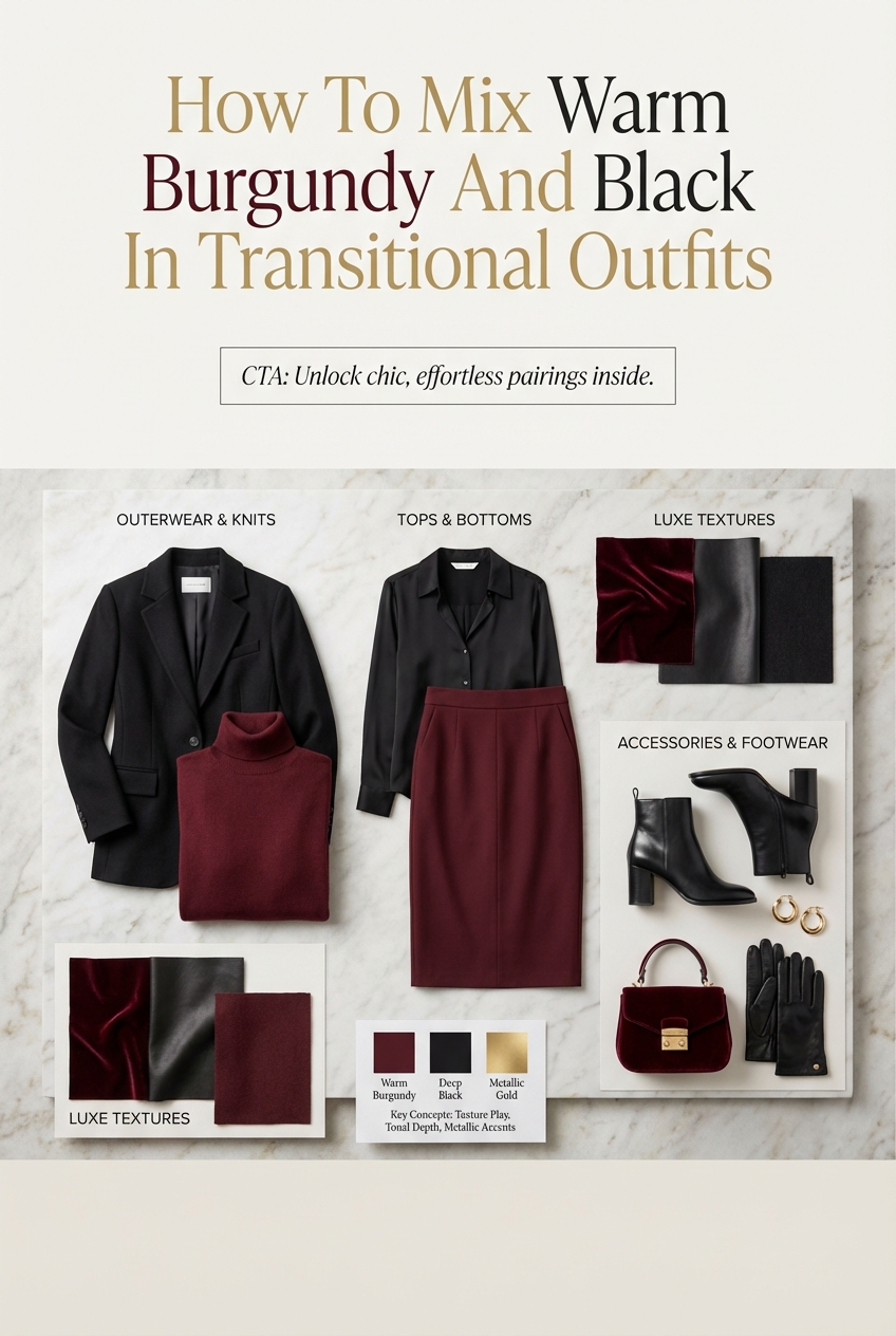 How To Mix Warm Burgundy And Black In Transitional Outfits - photo 4