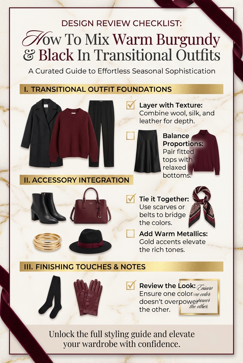 How To Mix Warm Burgundy And Black In Transitional Outfits - photo 5
