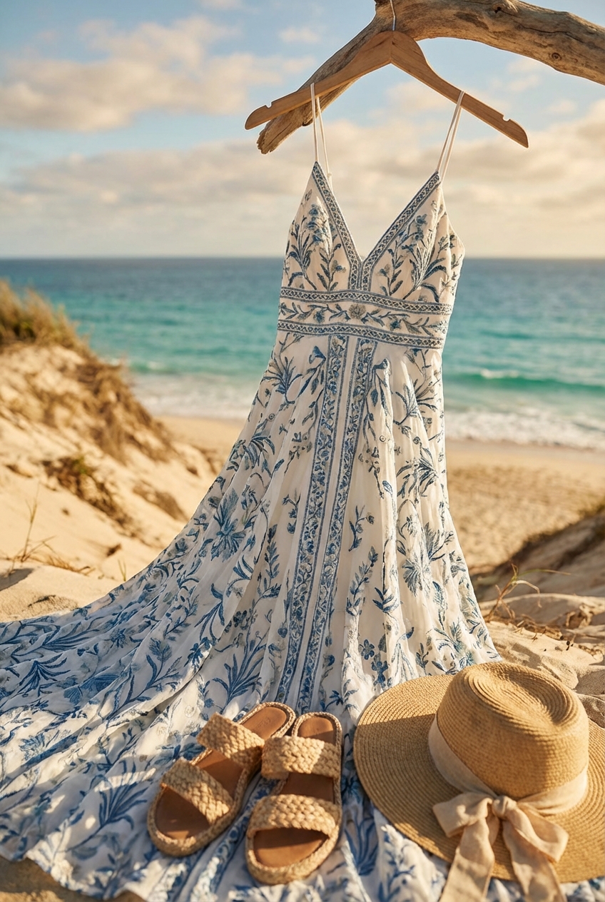 Stylish Destination Wedding Dresses With Beachy Prints Effortless Elegance By The Shore