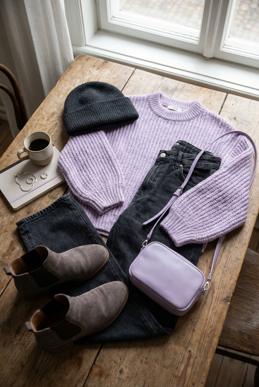 Mixing Soft Lavender And Deep Charcoal In Casual Looks