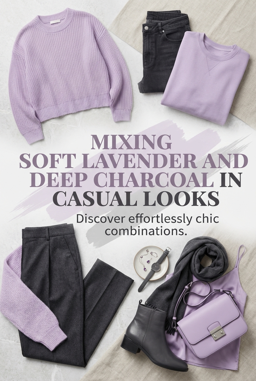 Mixing Soft Lavender And Deep Charcoal In Casual Looks - photo 2